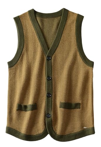 Mens Solid Gestrickte Leichte Thermal Sweater Weste Top XL_Olive-Brown_XXXX-Large von ZHILI