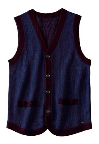 Mens Solid Gestrickte Leichte Thermal Sweater Weste Top XL_Wine Red-Blue_Large von ZHILI