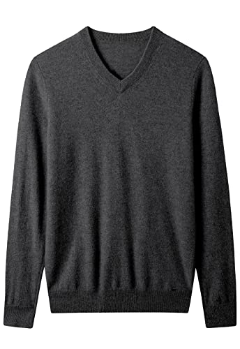 ZHILI Herren 100 Kaschmir Winter Langarm Bequemer V-Ausschnitt Pullover Herren, dunkelgrau, 3X-Groß von ZHILI