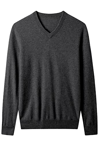 ZHILI Herren 100 Kaschmir Winter Langarm Bequem V-Ausschnitt Pullover Herren, grau dunkel, XX-Large von ZHILI