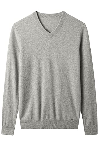 ZHILI Herren 100 Kaschmir Winter Langarm Bequemer V-Ausschnitt Pullover Herren, hellgrau, XX-Large von ZHILI
