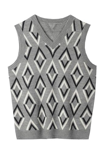 ZHILI Herren Argyle Gestrickt Ärmellos Pullover Wollmischung V-Ausschnitt Strickwesten_Grey1_XXXX-Large von ZHILI