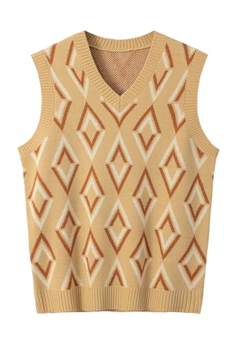 ZHILI Herren Argyle Gestrickt Ärmellos Pullover Wollmischung V-Ausschnitt Strickwesten_Yellow_XX-Large von ZHILI