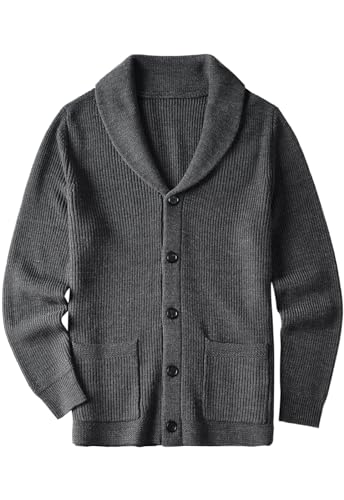 ZHILI Herren Cardigan Schal Kragen Tasche verdrahtete einfarbige Knöpfe Herbst und Winter Herrenbekleidung_Dark Grey_XXX-Large von ZHILI