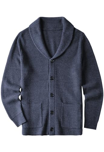 ZHILI Herren Cardigan Schal Kragen Tasche verdrahtete einfarbige Knöpfe Herbst und Winter Herrenbekleidung_Navy_X-Large von ZHILI