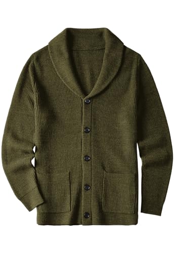 ZHILI Herren Cardigan Schal Kragen Tasche verdrahtete einfarbige Knöpfe Herbst und Winter Herrenbekleidung_Olive_Large von ZHILI