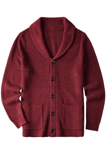 ZHILI Herren Cardigan Schal Kragen Tasche verdrahtete einfarbige Knöpfe Herbst und Winter Herrenbekleidung_Wine Red_XXX-Large von ZHILI