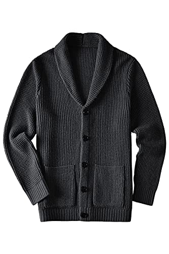 ZHILI Herren Casual Slim Thick Knitted Schalkragen Cardigan Taschen_Dunkelgrau_3XL von ZHILI