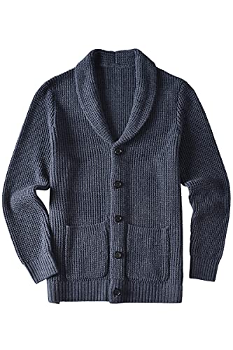 ZHILI Herren Casual Slim Thick Knitted Schalkragen Cardigan Taschen_Marine_L von ZHILI