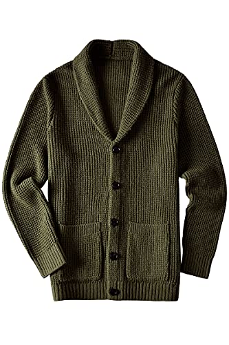 ZHILI Herren Casual Slim Thick Knitted Schalkragen Cardigan Taschen_Olive_M von ZHILI