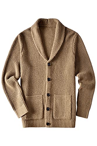 ZHILI Herren Casual Slim Thick Knitted Schalkragen Cardigan Taschen_Aprikose_L von ZHILI