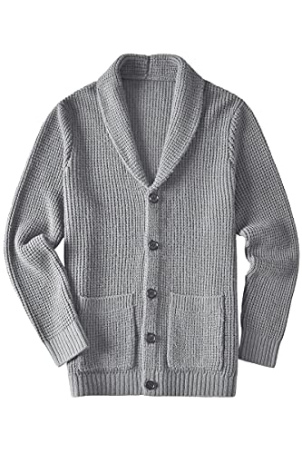 ZHILI Herren Casual Slim Thick Knitted Schalkragen Cardigan Taschen_Grau_3XL von ZHILI