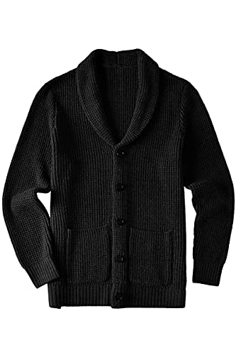 ZHILI Herren Casual Slim Thick Knitted Schalkragen Cardigan Taschen_Schwarz_M von ZHILI