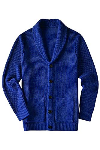 ZHILI Herren Casual Slim Thick Knitted Schalkragen Cardigan Taschen_Blau_XXL von ZHILI