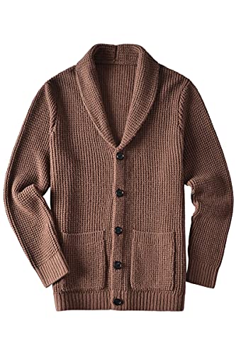 ZHILI Herren Casual Slim Thick Knitted Schalkragen Cardigan Taschen_Braun_4XL von ZHILI