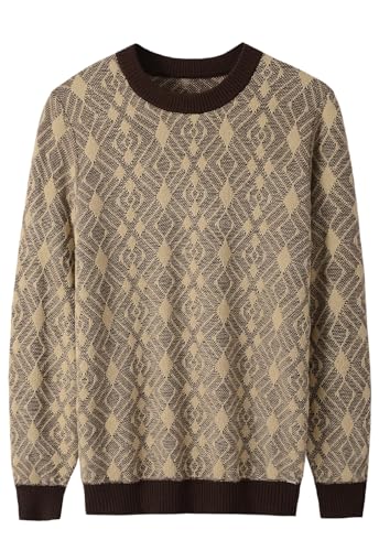 ZHILI Herren Diamant Quadrat Muster Retro Pullover Langarm Rundhals Pullover_Brown_Mittel von ZHILI