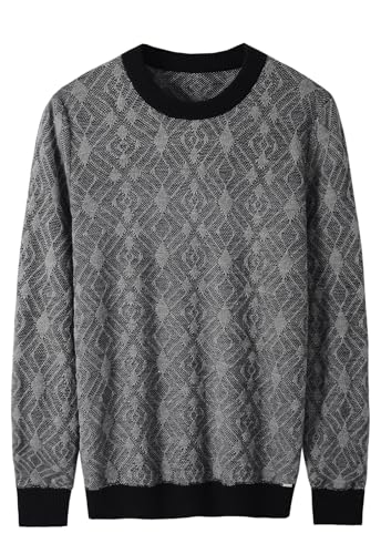 ZHILI Herren Diamant Quadrat Muster Retro Pullover Langarm Rundhals Pullover_Grey_XXXX-Large von ZHILI