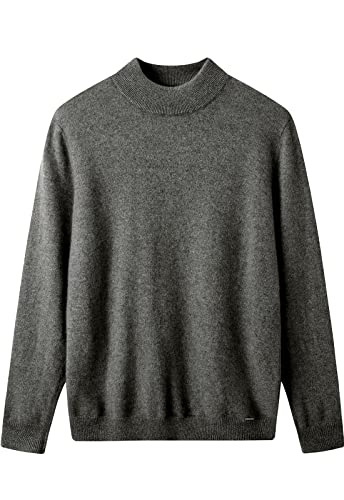 ZHILI Herren Kaschmir Pullover einfarbig Mock Neck Strick Pullover_Dunkel Grau_Groß von ZHILI