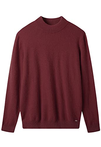 ZHILI Herren Kaschmir Pullover einfarbig Mock Neck Strick Pullover_Dunkel Rot_Groß von ZHILI