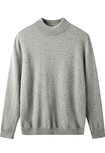 ZHILI Herren Kaschmir Pullover einfarbig Mock Neck Strick Pullover_Hell Grau_Groß von ZHILI