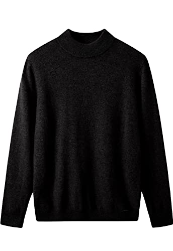 ZHILI Herren Kaschmir Pullover einfarbig Mock Neck Strick Pullover_Schwarz_Klein von ZHILI