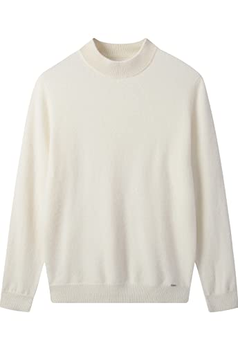 ZHILI Herren Kaschmir Pullover einfarbig Mock Neck Strick Pullover_Weiß_Klein von ZHILI