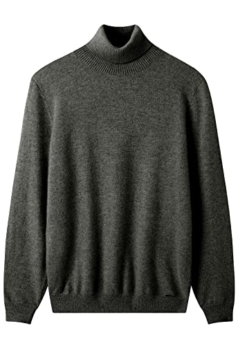 ZHILI Herren Kaschmir Pullover einfarbig Turtleneck Pullover_Dunkel Grau_Groß von ZHILI