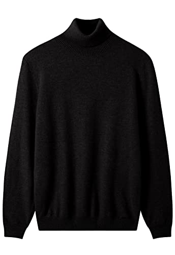 ZHILI Herren Kaschmir Pullover einfarbig Turtleneck Pullover_Schwarz_Groß von ZHILI