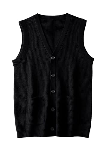 ZHILI Herren Strickweste Ärmellos mit Wolle | Pillingfrei & Atmungsaktiv | V-Ausschnitt Cardigan für Business/Alltag_Black_XXXX-Large von ZHILI