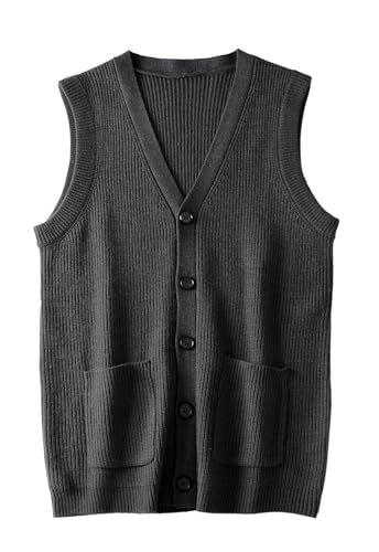 ZHILI Herren Strickweste Ärmellos mit Wolle | Pillingfrei & Atmungsaktiv | V-Ausschnitt Cardigan für Business/Alltag_Dark Grey_XXXX-Large von ZHILI