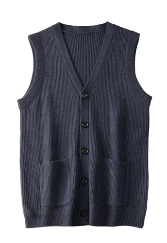 ZHILI Herren Strickweste Ärmellos mit Wolle | Pillingfrei & Atmungsaktiv | V-Ausschnitt Cardigan für Business/Alltag_Navy_XXX-Large von ZHILI