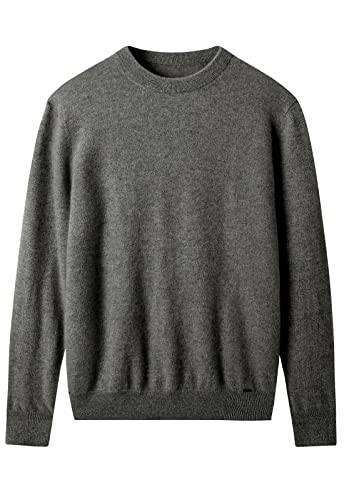 ZHILI Herren Pullover aus Kaschmir mit Rundhalsausschnitt einfarbig Strick_Dunkel Grau_X-Large von ZHILI