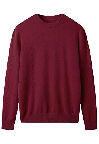 ZHILI Herren Pullover aus Kaschmir mit Rundhalsausschnitt einfarbig Strick_Dunkel Rot_Mittel von ZHILI