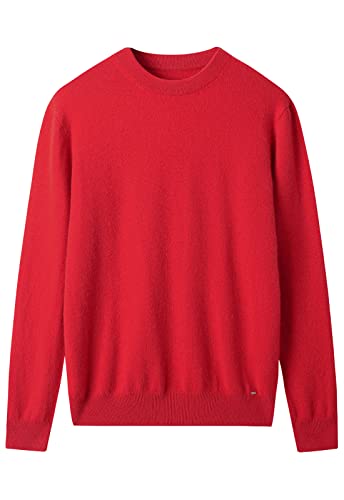 ZHILI Herren Pullover aus Kaschmir mit Rundhalsausschnitt einfarbig Strick_Rot_X-Large von ZHILI