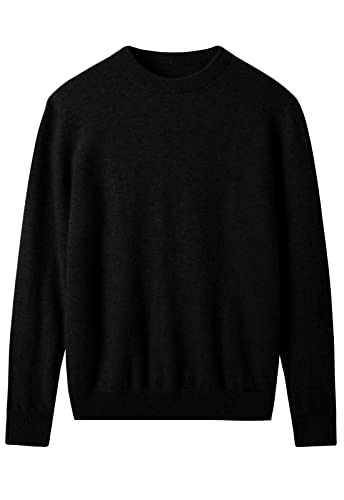 ZHILI Herren Pullover aus Kaschmir mit Rundhalsausschnitt einfarbig Strick_Schwarz_Mittel von ZHILI