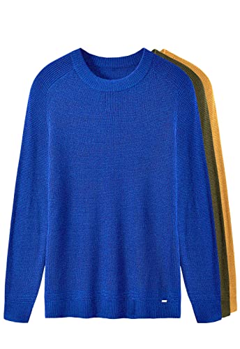 ZHILI Herren-Pullover mit Rundhalsausschnitt, leicht, atmungsaktiv, weich, Thermo, einfarbig, tailliert, Raglan, langärmelig, Pullover für Herren, Blau, L von ZHILI