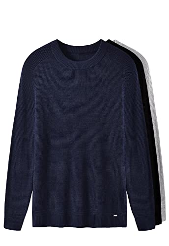 ZHILI Herren Pullover mit Rundhalsausschnitt, leicht, atmungsaktiv, weich, Thermo, einfarbig, enganliegend, Raglan-Langarm-Pullover für Männer, navy, 3X-Groß von ZHILI