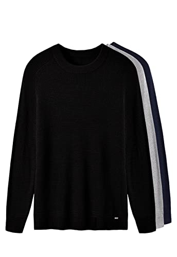 ZHILI Herren-Pullover mit Rundhalsausschnitt, leicht, atmungsaktiv, weich, Thermo, einfarbig, tailliert, Raglan, langärmelig, Pullover für Herren, Schwarz, XL von ZHILI