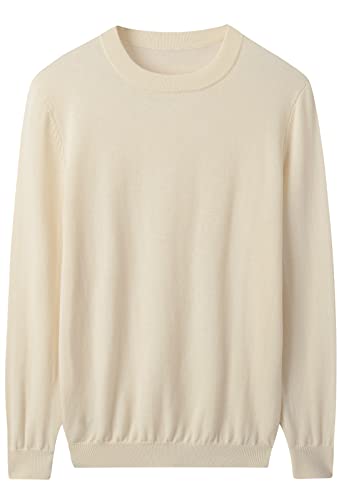ZHILI Herren Pullover mit Rundhalsausschnitt Herbst Warme Merinowolle Gestrickte Feste Pullover_Weiß_X-Large von ZHILI