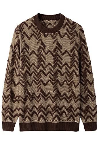 ZHILI Herren Retro Argyle-Pullover Langarm Lose Rundhalsausschnitt Pullover Sweater_Braun_Groß von ZHILI