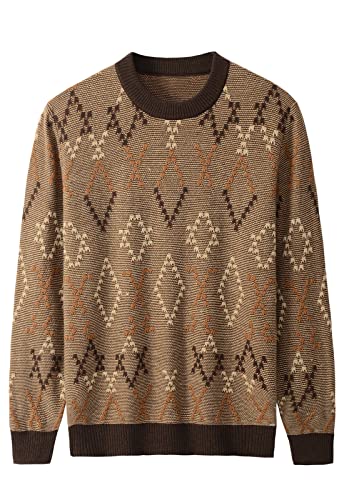 ZHILI Herren Retro Argyle-Pullover Langarm Lose Rundhalsausschnitt Pullover Sweater_Braun1_Mittel von ZHILI