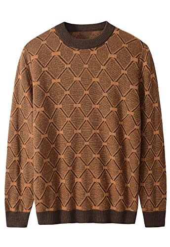 ZHILI Herren Retro Argyle-Pullover Langarm Lose Rundhalsausschnitt Pullover Sweater_Braun2_Groß von ZHILI