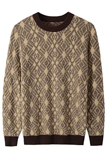 ZHILI Herren Retro Argyle-Pullover Langarm Lose Rundhalsausschnitt Pullover Sweater_Braun3_Groß von ZHILI