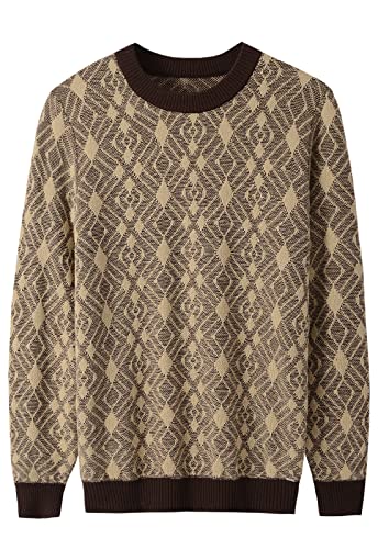 ZHILI Herren Retro Argyle-Pullover Langarm Lose Rundhalsausschnitt Pullover Sweater_Braun3_X-Large von ZHILI