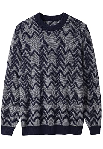 ZHILI Herren Retro Argyle-Pullover Langarm Lose Rundhalsausschnitt Pullover Sweater_Dark Blau_XX-Large von ZHILI