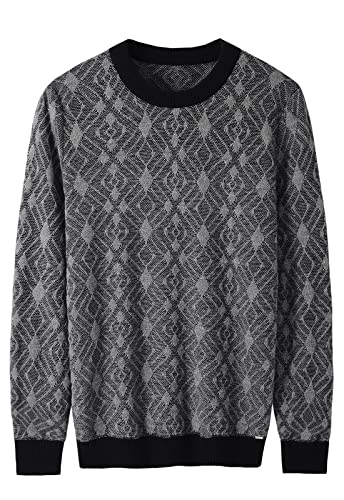 ZHILI Herren Retro Argyle-Pullover Langarm Lose Rundhalsausschnitt Pullover Sweater_Grau_Mittel von ZHILI