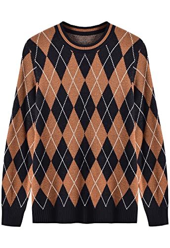 ZHILI Herren Retro Argyle-Pullover Langarm Lose Rundhalsausschnitt Pullover Sweater_Mehrfarbig_Groß von ZHILI