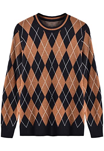 ZHILI Herren Retro Argyle-Pullover Langarm Lose Rundhalsausschnitt Pullover Sweater_Mehrfarbig_XXXX-Large von ZHILI