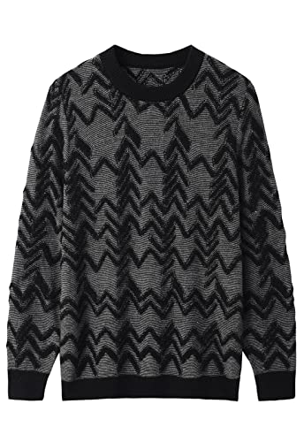 ZHILI Herren Retro Argyle-Pullover Langarm Lose Rundhalsausschnitt Pullover Sweater_Schwarz_Mittel von ZHILI