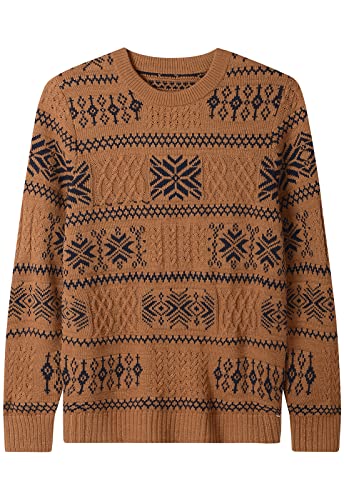 ZHILI Herren Retro Argyle Pullover Loose Crewneck Pullover Langarm, Brown4, Groß, K2D945A_Brown_Large von ZHILI